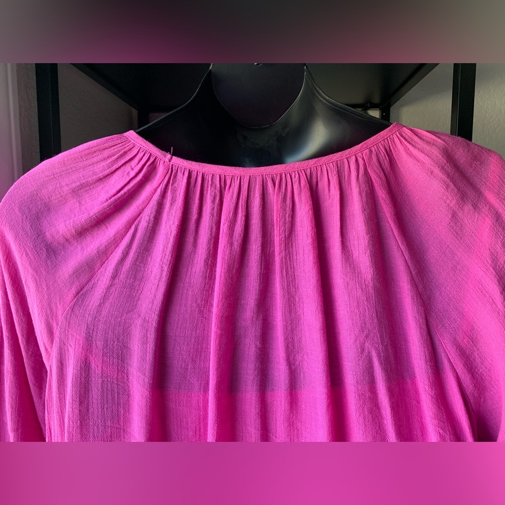 NWOT JM Collection Hot Pink Blouse with Lace Accents Round Neck Elastic Cuff Hem - Picture 5 of 14